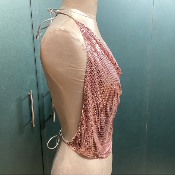 Rose pink metal mesh halter - Picture 2 of 6